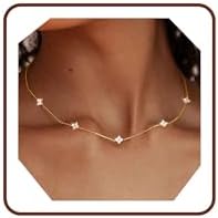 Aidenn Dainty Gold Silver Necklace for Women Girls Trendy Non Tarnish 14K Gold Plated Cubic Zirconia Necklaces Cute Flower Choker Necklace Stack for Wedding Prom Brides Jewellery