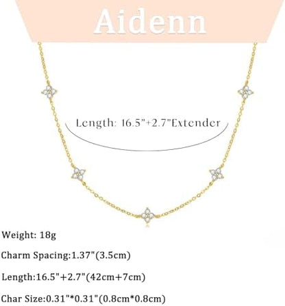 Aidenn Dainty Gold Silver Necklace for Women Girls Trendy Non Tarnish 14K Gold Plated Cubic Zirconia Necklaces Cute Flower Choker Necklace Stack for Wedding Prom Brides Jewellery