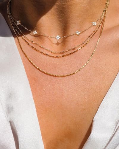Aidenn Dainty Gold Silver Necklace for Women Girls Trendy Non Tarnish 14K Gold Plated Cubic Zirconia Necklaces Cute Flower Choker Necklace Stack for Wedding Prom Brides Jewellery
