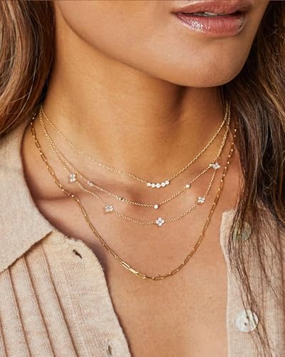 Aidenn Dainty Gold Silver Necklace for Women Girls Trendy Non Tarnish 14K Gold Plated Cubic Zirconia Necklaces Cute Flower Choker Necklace Stack for Wedding Prom Brides Jewellery