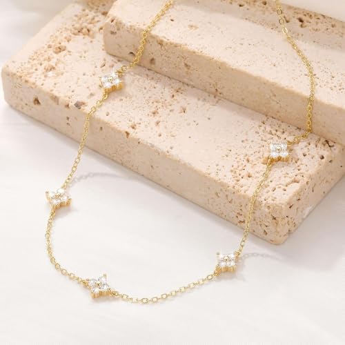 Aidenn Dainty Gold Silver Necklace for Women Girls Trendy Non Tarnish 14K Gold Plated Cubic Zirconia Necklaces Cute Flower Choker Necklace Stack for Wedding Prom Brides Jewellery