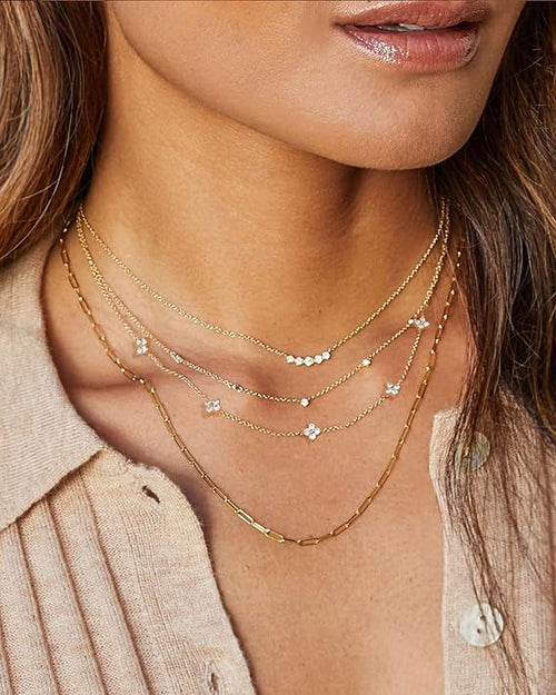 Aidenn Dainty Gold Silver Necklace for Women Girls Trendy Non Tarnish 14K Gold Plated Cubic Zirconia Necklaces Cute Flower Choker Necklace Stack for Wedding Prom Brides Jewellery